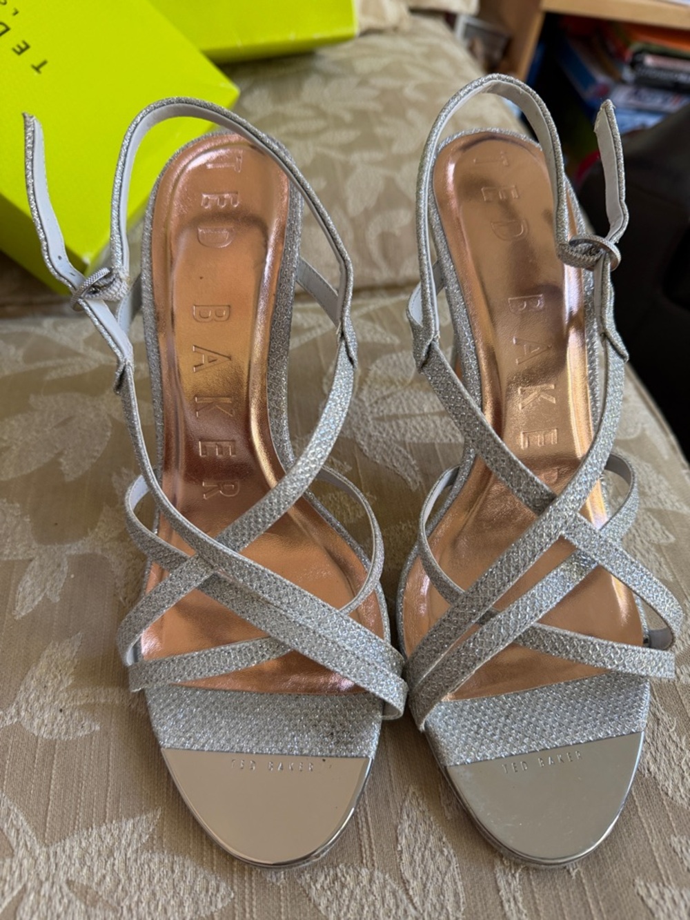 Ted Baker Silver Glitter Strappy Slingback Heels